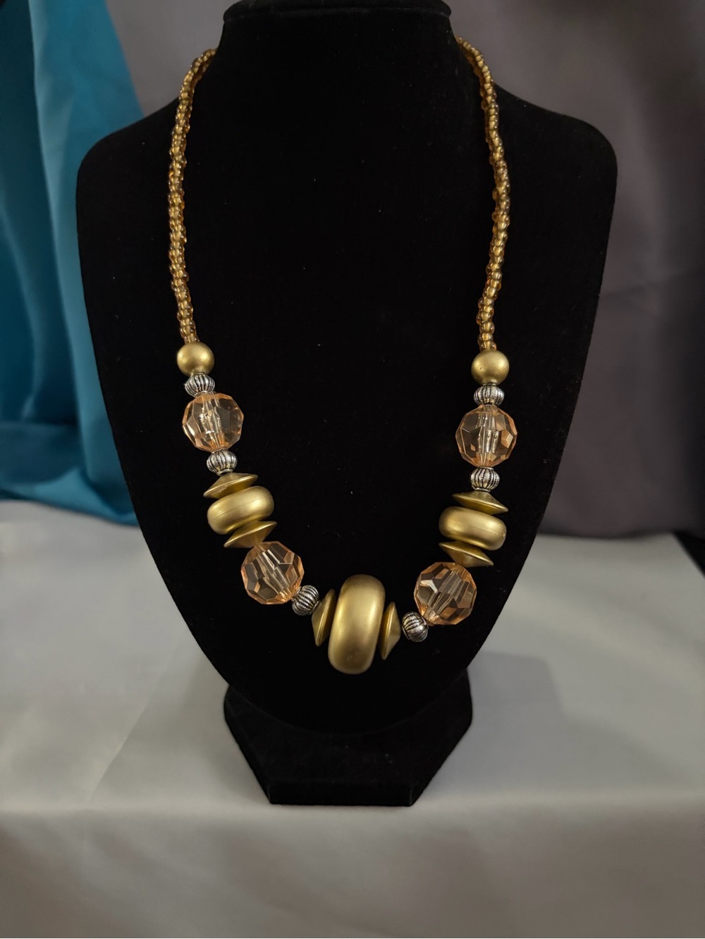 Vintage Gold Beaded Statement Necklace - Women Jewelry